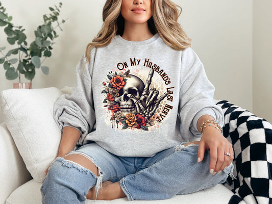 On My Husband's Last Nerve Graphic Tee and Crewneck