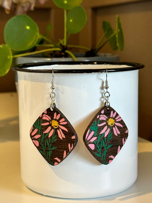 Pink Floral and Bamboo Earrings