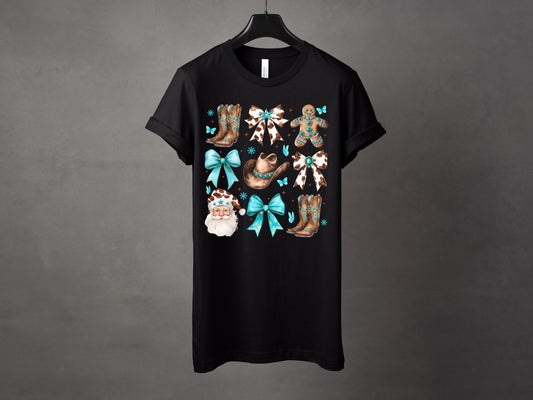 Western Turquoise Christmas Graphic Tee and Crewneck